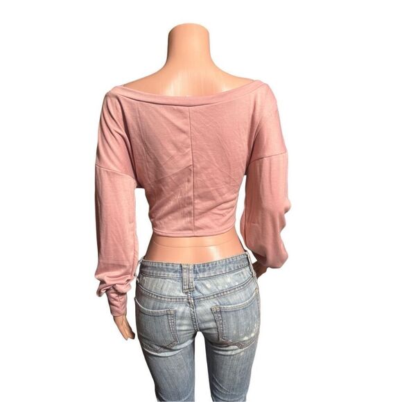 Fashion Nova pink tie front long sleeve top M - Picture 4 of 5